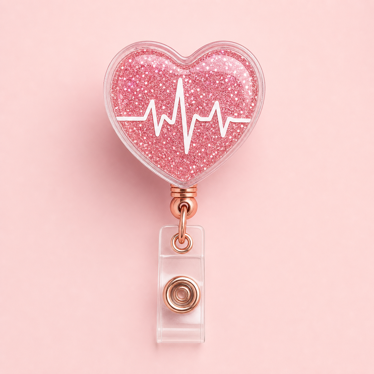 Pink heart ECG badge reel